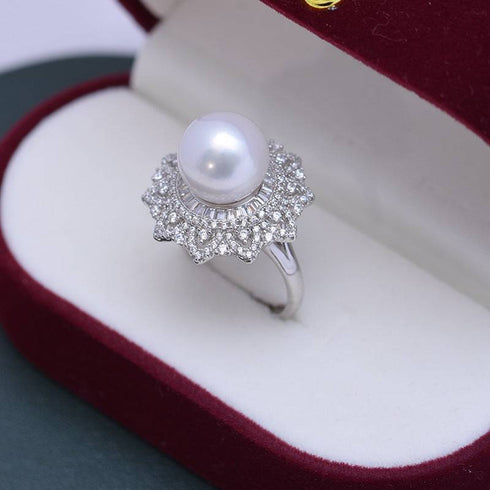 10-11mm Freshwater Pearl & Round CZ Ring - House Of Pearls